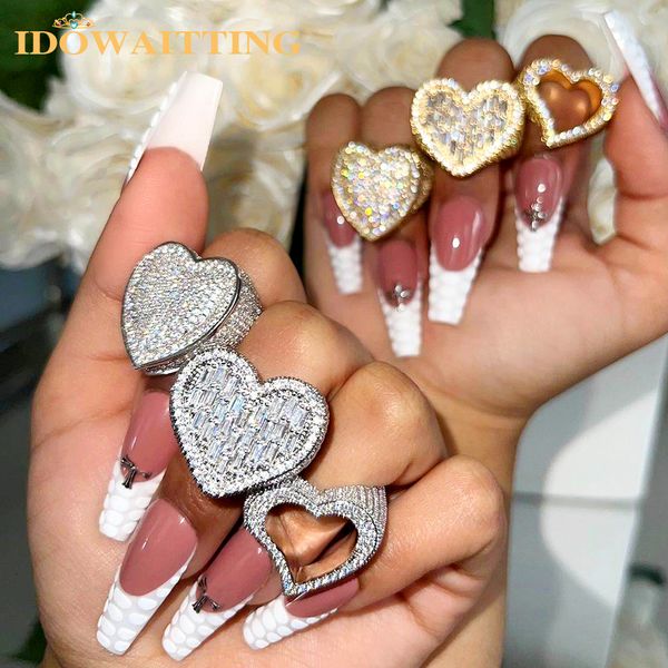 

band rings full micro paved cz hollow heart ring iced out bling cubic zirconia for women girlfriend valentines finger jewelry 230410, Silver