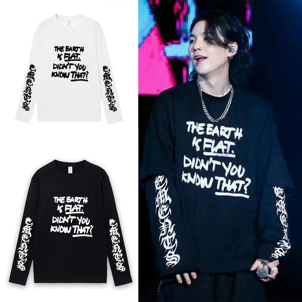 

men's tshirts 100 cotton kpop suga letter printed tshirt hip hop vintage y2k long sleeve for men casual graphic t shirts sweatshirts 23, White;black