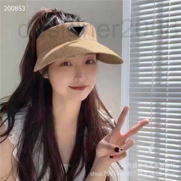 

visors designer japan and south korea tide inverted triangle empty straw hat for women summer sunshade sunscreen men versatile a30k, Blue;gray