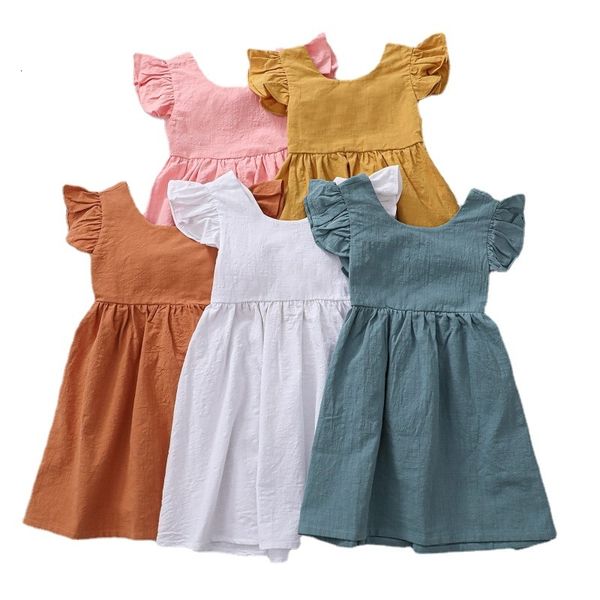 

girls dresses summer girl backless big bowknot children linen kids ruffles clothing 230410, Red;yellow