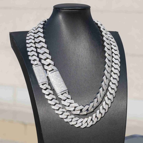 

15mm 18mm 20mm good quality silver 925 iced out three rows moissanite diamond trendy cuban link chain necklace