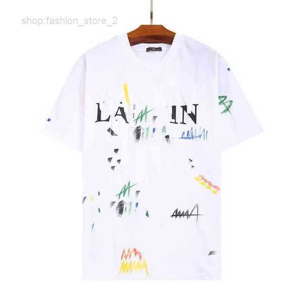 

men's t-shirts designer 2023 fashion brands t shirt glitter pink letter lanvin co branded hand painted graffiti splash ink angel white, White;black