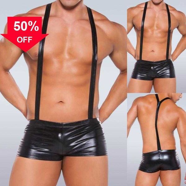 

men's shorts leather suspender pants boxer long jumpsuits to 2xl, White;black