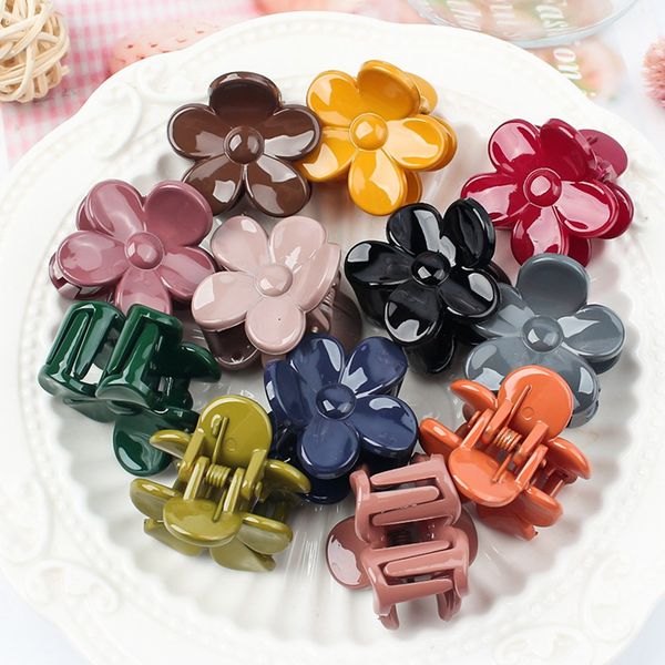 

3cm bright surface fashion women ribbon plastic hair claws crab clamps charm solid color flower shape lady small hair clips headdress 2060, Slivery;white