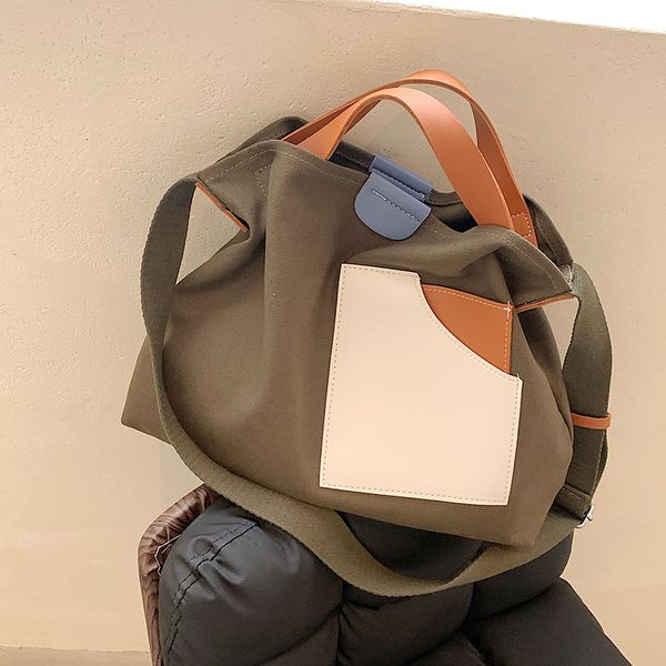 

evening bags large capacity canvas tote bags for women contrast color bucket travel bag simple fashion girl's shopper shoulder 230410