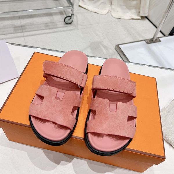 

designer luxury slippers beach classic flat sandals luxury summer women's leather flip-flops men's slide size 35-45 with box, Black