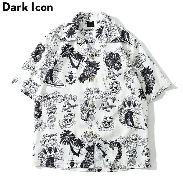 

men's casual shirts dark icon skeleton full printed retro shirt men summer street men's shirts short sleeved shirts for men green, White;black