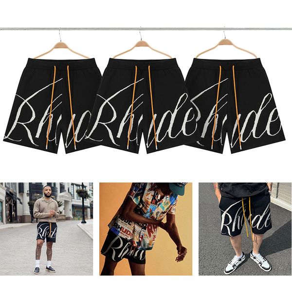

american summer fashion breathable casual men rhude jacquard knitted drawstring basketball shorts, White;black