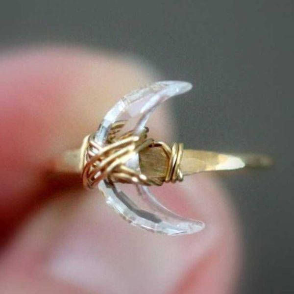 

band rings crescent moon ring crystal moon ring crystal quartz ring half moon - moonbeam p230411, Silver