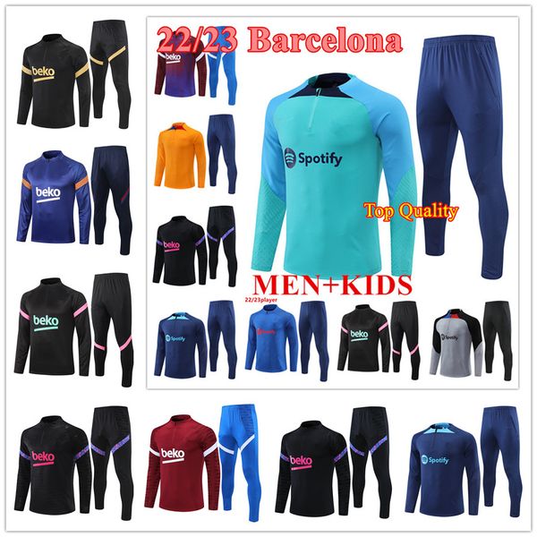 

2023 barcelona tracksuits soccer jersey ansu fati camisetas de football lewandowski half zipper jacket tracksuit chandal futbol barca set me, Black