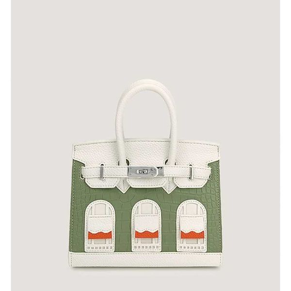 

family h birkins bag leather designer women's french minority design small fresh portable 20cm silver buckle women's mini messenge