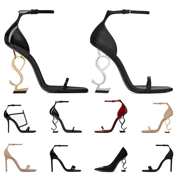 

2023 designer high heels women dress shoes designers patent leather luxury gold tone triple black womens lady fashion ruffles sandals party