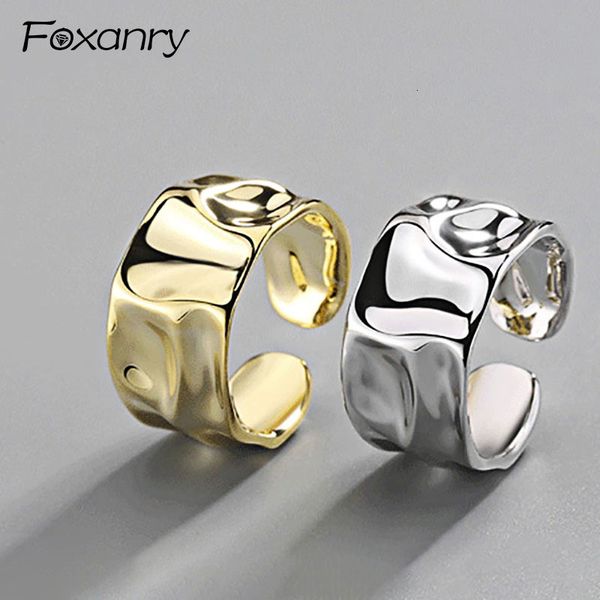 

band rings foxanry silver color irregular handmade ring for women creative geometric wide anillos jewelry gift size 165mm adjustale 230410
