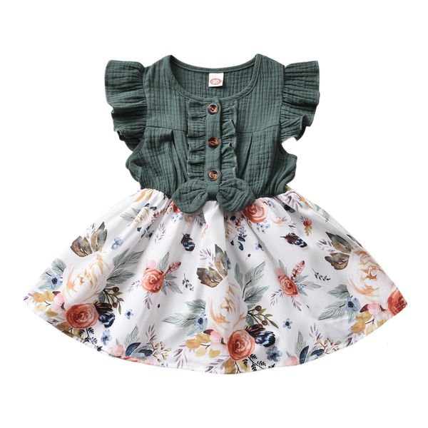 

Girls Dresses Citgeett Summer 15years Baby Bowknot Flowers Print Ruffles Sleeve Knee Patchwork Length Aline 230410, Auburn