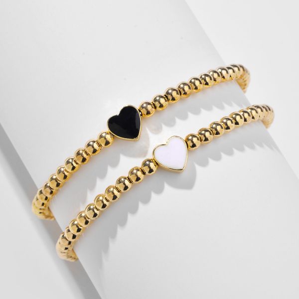 

charm bracelets 2 pcs ccb beaded enamel heart for women trendy designer elastic star bangles friendship wholesale 230411, Golden;silver