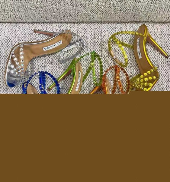 

new season aquazzura shoes tequila sandals 105 sparkling party italy clear pvc crystals stiletto heel wedding bride6a, Black