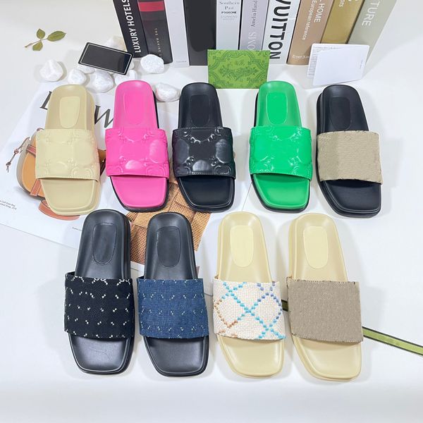 

casual shoes 2023 designer g womens slippers square toes fashion leather sandals famous slides flat luxury womens embroidery printed flip fl, Black