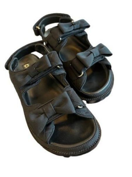 

hook& loop strap quilted dad sandals 23s beige black ribbon bow crystal diamond c buckle slingbacks chanl platform mule slides summer shoes