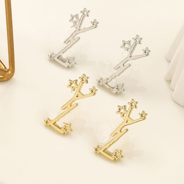 

designer letter stud earrings brand women star earrings designer gifts jewelry romantic spring love earrings luxury stainless steel jewelry, Golden;silver