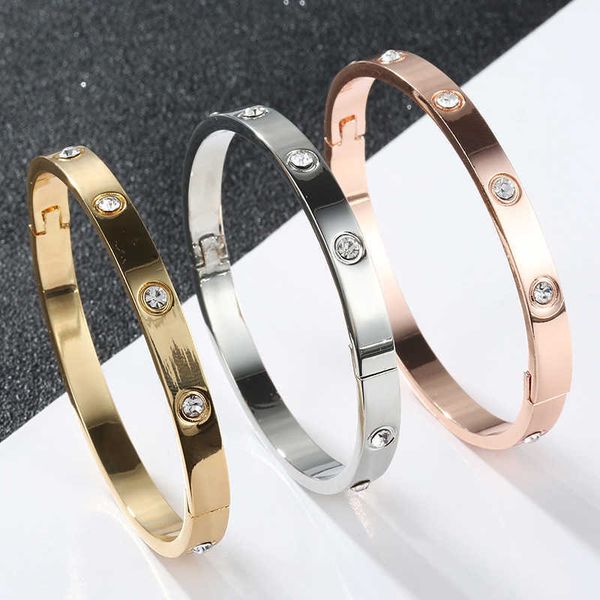 

bangle gold plating lover bracelets bangles for women rose gold color stainless steel charming cz cuff bracelet luxury jewellery gifts w0410, Black