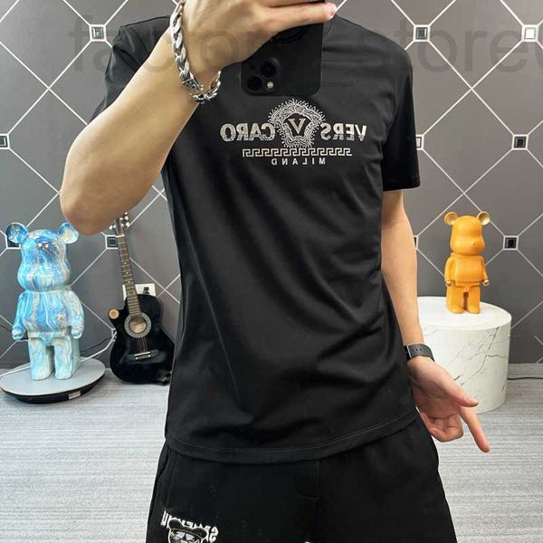 

men's casual shirts designer short sleeved men's european oversized slim fitting trend v-shaped beauty head diamond base shirt t-s, White;black