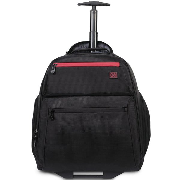 

22" black rolling backpack with telescopic handle