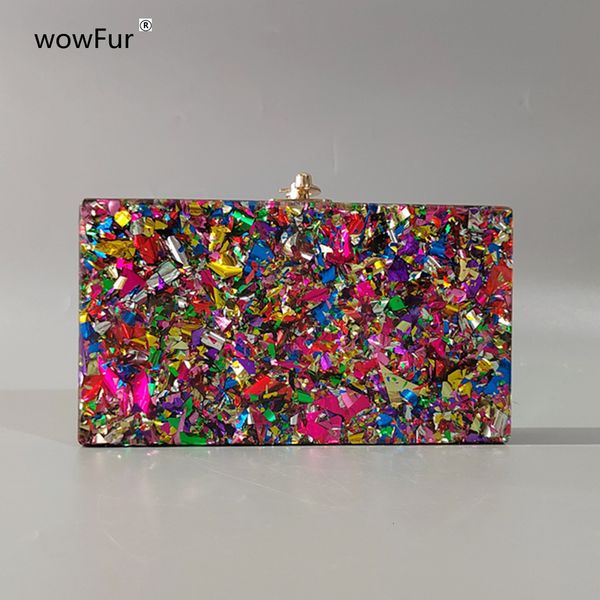 

evening bags big colorful glitter acrylic box bag wallet ladies luxury women s handbag clutches shoulder shell flap wedding purse 230411