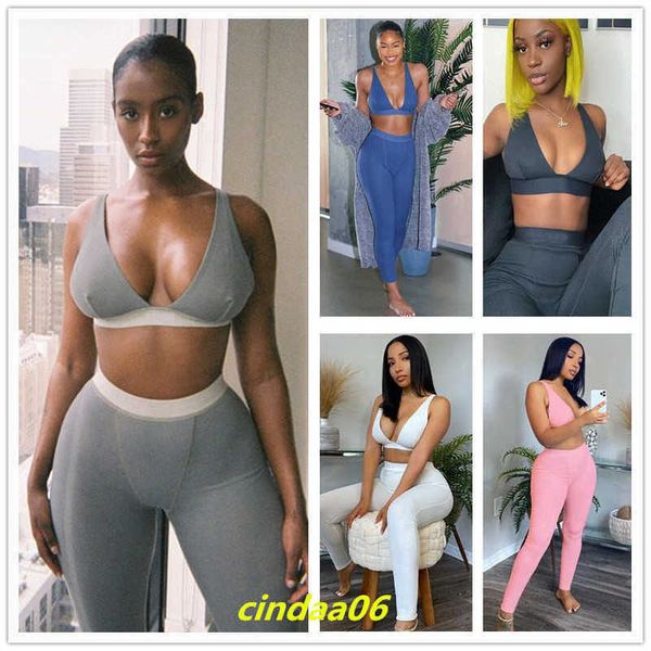 

women tracksuits sports yoga pants two piece set v-neck slim 2023 summer new fashion ladies 2 pcs outfits, Gray