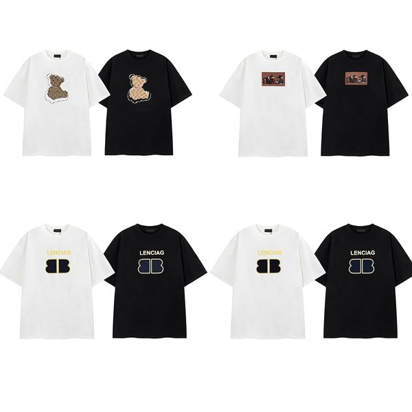 

2023 designer classic men's printed shirts brand summer paris alphabet designer silver double spell three-dimensional silicone print lo, White;black