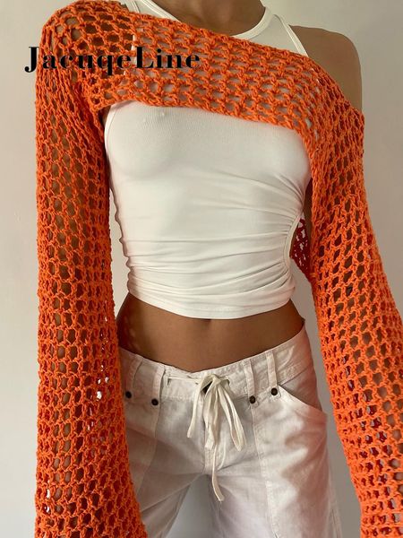 

men's tshirts jacqueline long sleeve crop aesthetics retro fairy knit smock hollow out beach y2k t shirts party clothes summer 2023 23, White;black