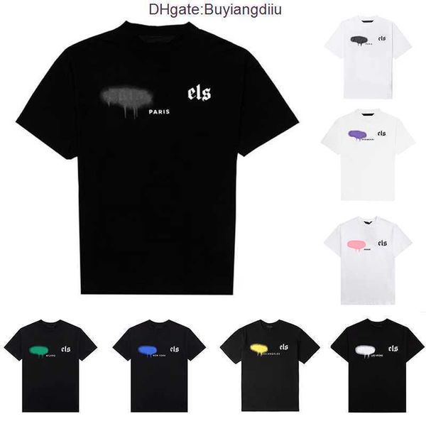 

mens designer t shir clohes palms shirs women fashion spray pain graffii couple shor sleeves high sree loose tide brand crew neck leer d0sk, White;black