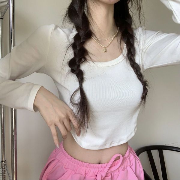 

men's tshirts u neck t women long sleeve aesthetic vintage tee american retro cropped 2000s clothes korean fashion 230411, White;black