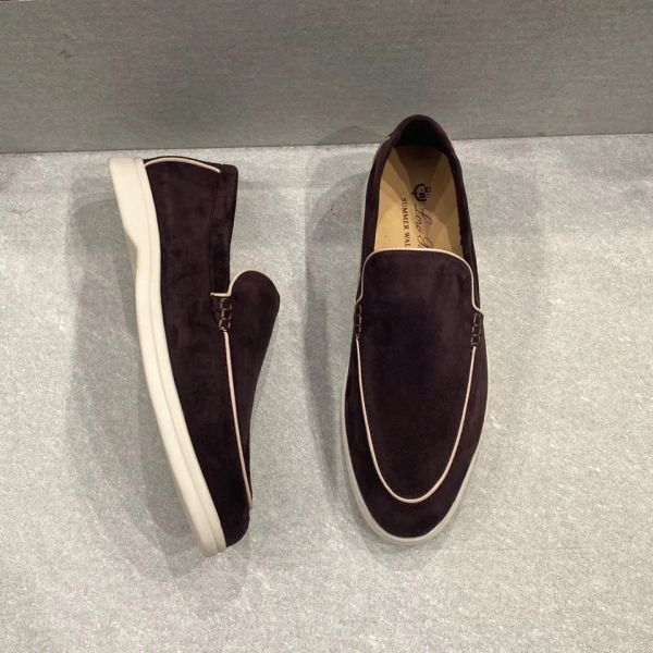

lp piana charms walk suede loafers couples shoes genuine leather casual slip on flats for men luxury designers flat dress women's shoe, Black