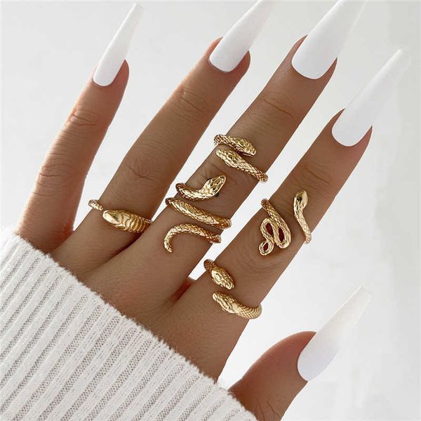 

band rings hi man 5pcs/set european temperament snake opening adjustable ring women noble charm banquet jewelry cessories p230411, Silver