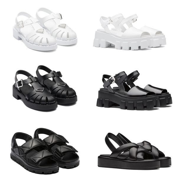 

women platform sandals summer ladies slides designer retro rubber loafers beach footwear fashion triangle round toe sandal with box size 36-, Black