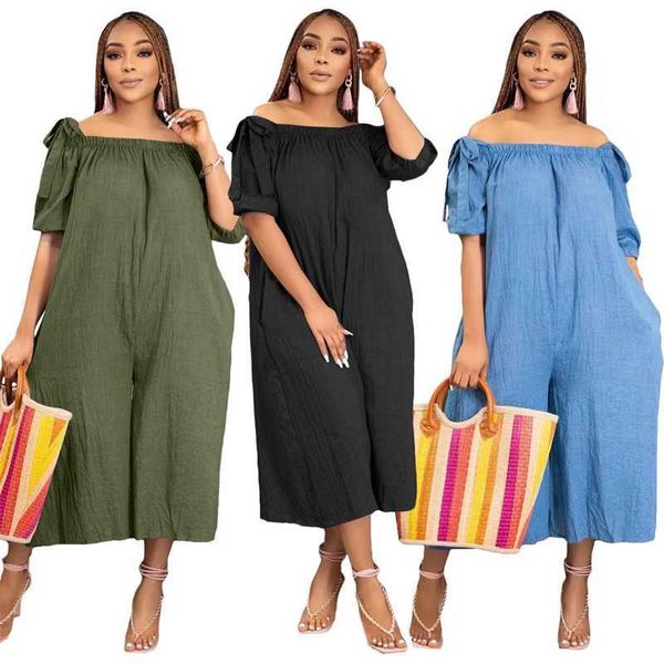 

womens designer clothing loose causal jumpsuits 2023 new style one-should short sleeve pocket onesies like a dress plus size 3xl, Black;white