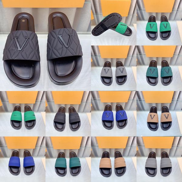

2023 new paris waterfront embossed flat sandals mens boys slippers mule rubber pool slide beach famous sandals men brown green v summer shoe, Black