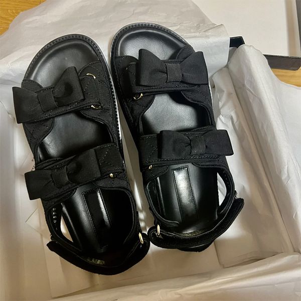 

quilted canvas dad sandals slip on platform espadrille dad mules women summer shoes ribbon bow crystal rhinestone buckle sandal chanl thick, Black