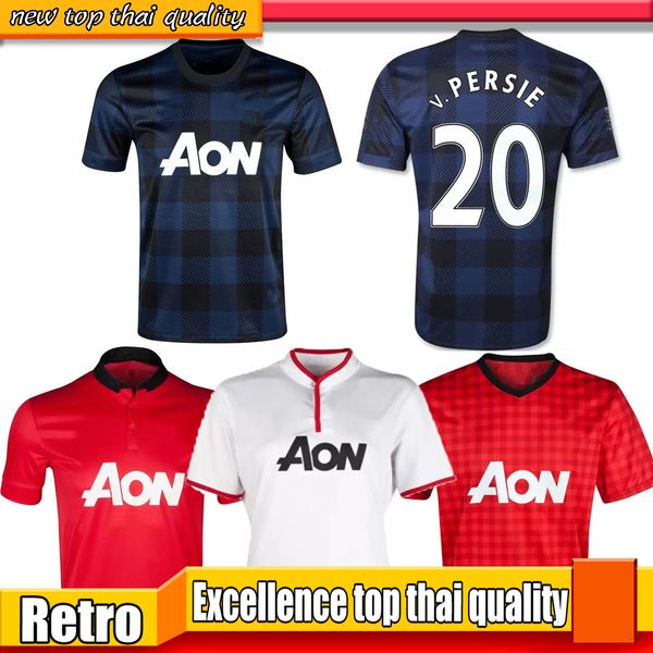 

12 13 14 retro rooney soccer jerseys van persie evra manchester 2012 2013 2014 kagawa nani chicharito vidic vintage classic united football, Black;yellow