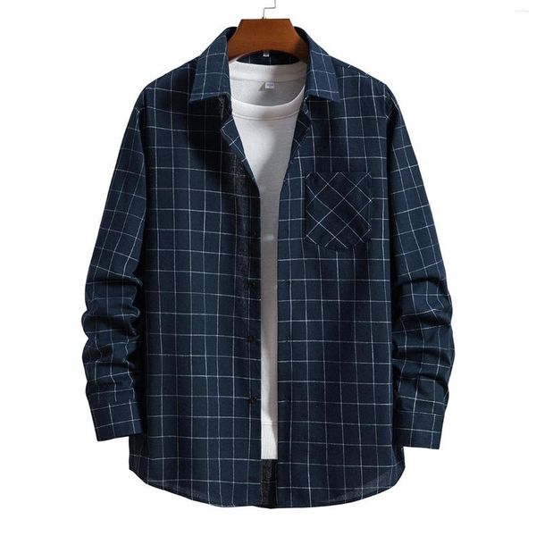 

men's casual shirts plaid shirt lapel button down with pocket, White;black
