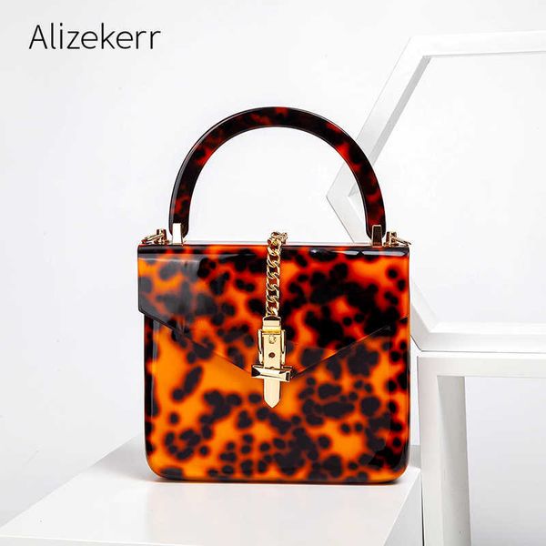 

evening bag leopard print acrylic box bag women retro handle marble patter