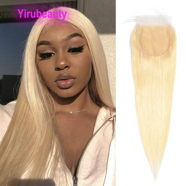 

yirueauty brazilian 613# lace closure 100% human hair 4x4 lace closure blonde straight hair closures middle three part, Black;brown