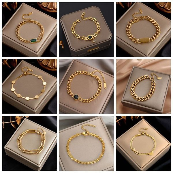 

charm bracelets dieyuro 316l stainless steel fashion link chain bangle for women exquisite gold color jewelry girl gift 230411, Golden;silver