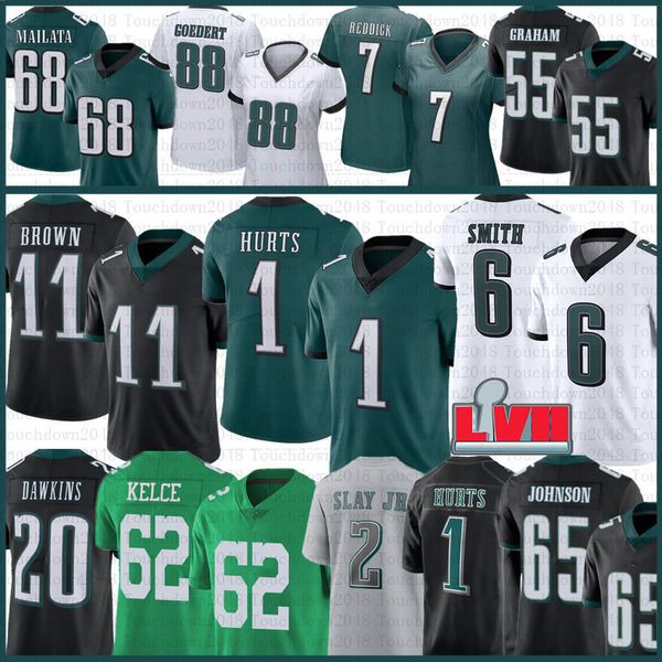 

jason kelce jalen hurts devonta smith custom football jersey aj brown michael vick brian dawkins darius slay reggie white haason reddick goe, Black;red