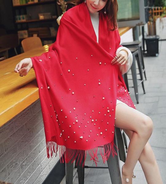 

scarves 2023 winter cashmere scarf with pearls women39s tassels wraps and shawls long muslim hijab foulard femme beading wool p7063036, Blue;gray