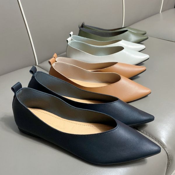

dance shoes women shoes plus size 43 44 45 spring pointed toe flat shoes summer leather flats soft office shoes shallow female shoes 230411