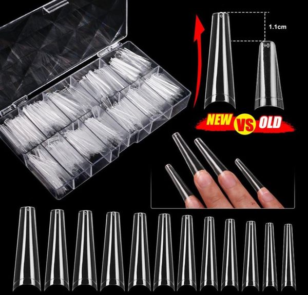 

480pcsset full cover fake nail artificial long ballerina clear transparent false coffin nails art tips manicure tool 11977438155, Red;gold