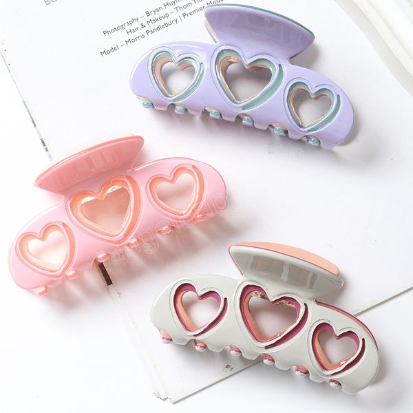 

vintage hair clips for girls hollow out heart shape acetate hair claws women solid color hair clip hair accessories claw clip, Slivery;white