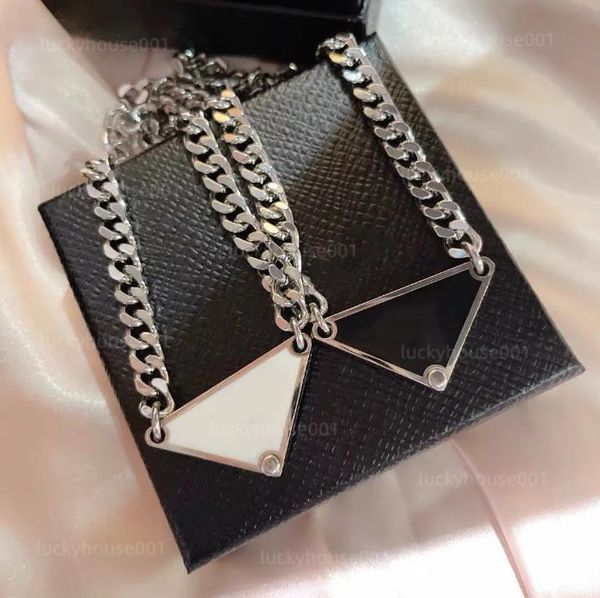 

luxury charm pendant necklace fashion mens and womens inverted triangle letter designer brand jewelry men and women fashion hip hop jewelry, Silver