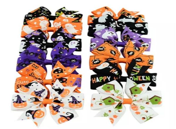 

3 inch baby halloween grosgrain ribbon bows with clip girls kids ghost pumpkin baby girl pinwheel hair clips hair pin accessories5876708